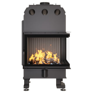 SAVEN ENERGY 65x50x47R BLACK (14,5kW) ECO kampinis židinys su juodu šamotu pakuroje. Plieninė židinio kapsulė kampiniu į šoną atidarimu stiklu.