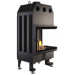 SAVEN ENERGY 65x50x47R BLACK (14,5kW) ECO kampinis židinys su juodu šamotu pakuroje. Plieninė židinio kapsulė kampiniu į šoną atidarimu stiklu.