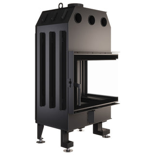 SAVEN ENERGY 65x50x47R BLACK (14,5kW) ECO kampinis židinys su juodu šamotu pakuroje. Plieninė židinio kapsulė kampiniu į šoną atidarimu stiklu.
