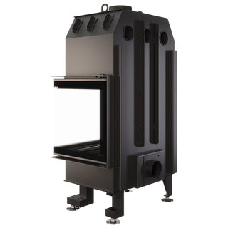 SAVEN ENERGY 65x50x47R BLACK (14,5kW) ECO kampinis židinys su juodu šamotu pakuroje. Plieninė židinio kapsulė kampiniu į šoną atidarimu stiklu.