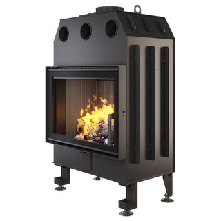 SAVEN ENERGY 70x50 BLACK (15,1kW) ECO židinys su juodu šamotu pakuroje. Plieninė židinio kapsulė tiesiu į šoną atidarimu stiklu.