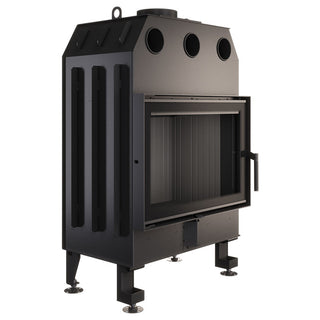 SAVEN ENERGY 70x50 BLACK (15,1kW) ECO židinys su juodu šamotu pakuroje. Plieninė židinio kapsulė tiesiu į šoną atidarimu stiklu.