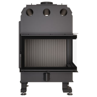 SAVEN ENERGY 75x50x47R BLACK (15,1kW) ECO kampinis židinys su juodu šamotu pakuroje. Plieninė židinio kapsulė kampiniu į šoną atidarimu stiklu.