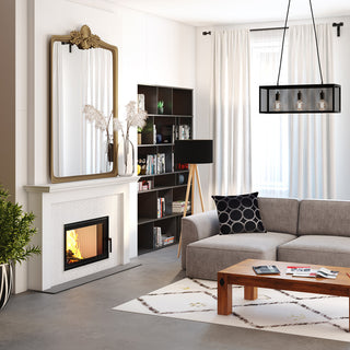 SAVEN ENERGY 80x50 (17kW) ECO židinys. Plieninė židinio kapsulė tiesiu į šoną atidarimu stiklu.