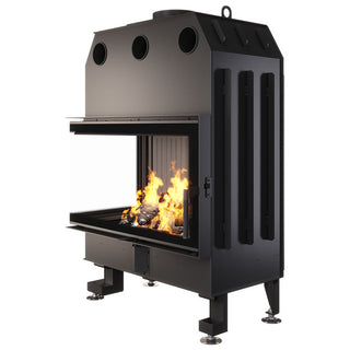 SAVEN ENERGY 85x50x47L BLACK (17kW) ECO kampinis židinys su juodu šamotu pakuroje. Plieninė židinio kapsulė kampiniu į šoną atidarimu stiklu.