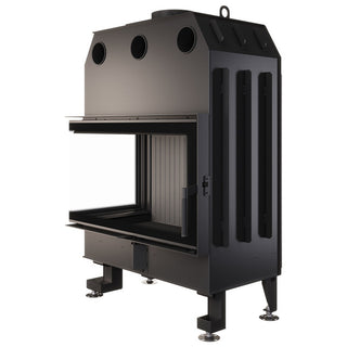 SAVEN ENERGY 85x50x47L BLACK (17kW) ECO kampinis židinys su juodu šamotu pakuroje. Plieninė židinio kapsulė kampiniu į šoną atidarimu stiklu.