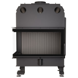 SAVEN ENERGY 85x50x47L BLACK (17kW) ECO kampinis židinys su juodu šamotu pakuroje. Plieninė židinio kapsulė kampiniu į šoną atidarimu stiklu.