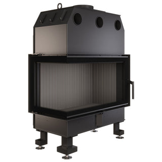 SAVEN ENERGY 85x50x47L BLACK (17kW) ECO kampinis židinys su juodu šamotu pakuroje. Plieninė židinio kapsulė kampiniu į šoną atidarimu stiklu.
