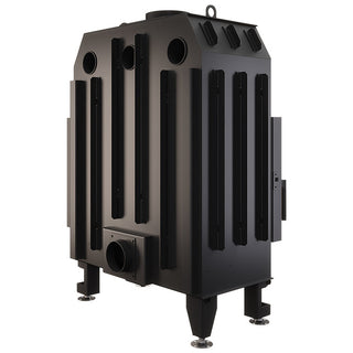 SAVEN ENERGY 85x50x47R BLACK (17kW) ECO kampinis židinys su juodu šamotu pakuroje. Plieninė židinio kapsulė kampiniu į šoną atidarimu stiklu.