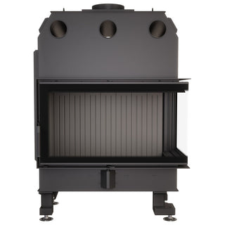 SAVEN ENERGY 85x50x47R BLACK (17kW) ECO kampinis židinys su juodu šamotu pakuroje. Plieninė židinio kapsulė kampiniu į šoną atidarimu stiklu.