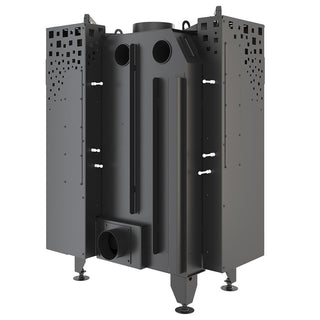 SAVEN ENERGY 75x50x47R (15,1kW) ECO kampinis židinys. Plieninė židinio kapsulė kampiniu į viršų pakeliamu stiklu.