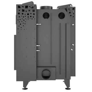 SAVEN ENERGY 75x50x47R BLACK (15,1kW) ECO kampinis židinys su juodu šamotu pakuroje. Plieninė židinio kapsulė kampiniu į viršų pakeliamu stiklu.