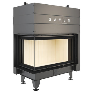 SAVEN ENERGY 85x50x47L (17kW) ECO kampinis židinys. Plieninė židinio kapsulė kampiniu į viršų pakeliamu stiklu.