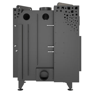 SAVEN ENERGY 85x50x47L BLACK (17kW) ECO kampinis židinys su juodu šamotu pakuroje. Plieninė židinio kapsulė kampiniu į viršų pakeliamu stiklu.