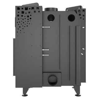 SAVEN ENERGY 85x50x47R BLACK (17kW) ECO kampinis židinys su juodu šamotu pakuroje. Plieninė židinio kapsulė kampiniu į viršų pakeliamu stiklu.