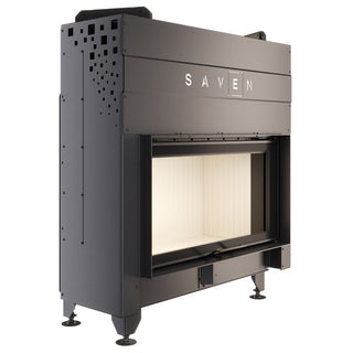 SAVEN ENERGY 90x50 (19kW) ECO židinys. Plieninė židinio kapsulė į viršų pakeliamu stiklu.
