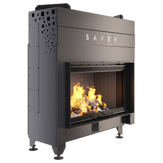 SAVEN ENERGY 90x50 BLACK (19kW) ECO židinys su juodu šamotu pakuroje. Plieninė židinio kapsulė į viršų pakeliamu stiklu.