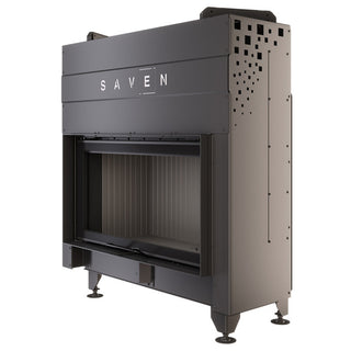 SAVEN ENERGY 90x50 BLACK (19kW) ECO židinys su juodu šamotu pakuroje. Plieninė židinio kapsulė į viršų pakeliamu stiklu.