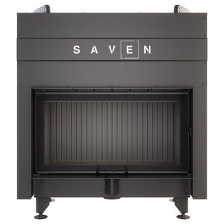 SAVEN ENERGY 90x50 BLACK (19kW) ECO židinys su juodu šamotu pakuroje. Plieninė židinio kapsulė į viršų pakeliamu stiklu.