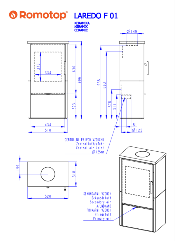 Romotop Laredo F 01 matmenys