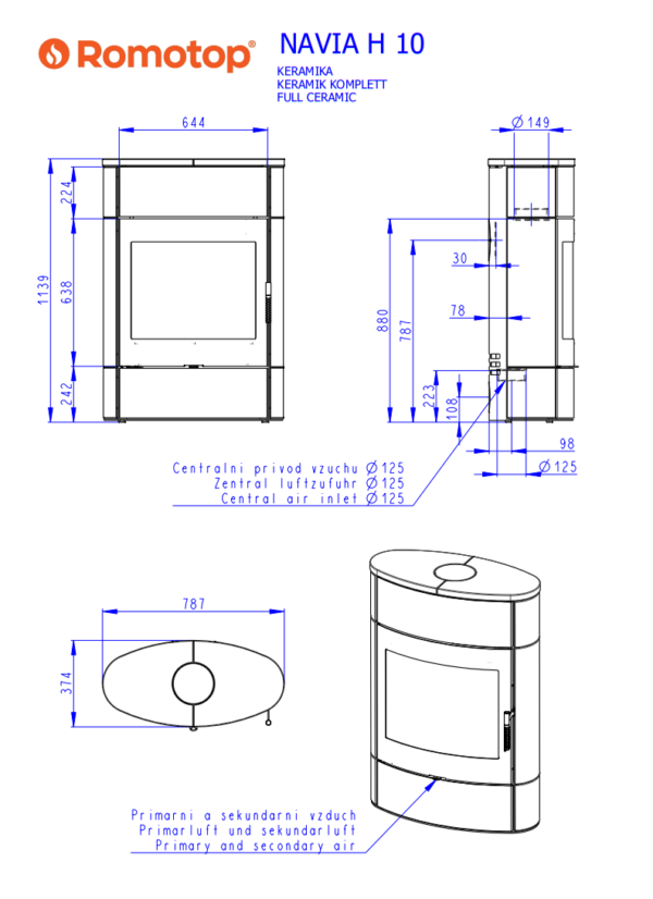 Romotop Navia H Ceramic matmenys