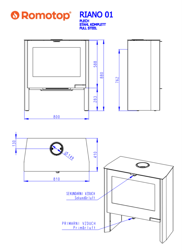 Romotop Riano 01 Steel matmenys