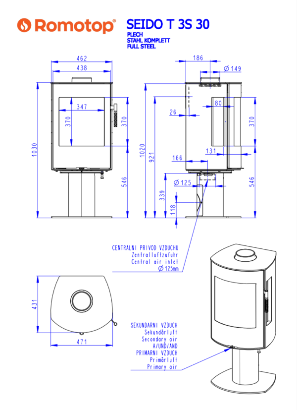 Romotop Seido T 3S Steel matmenys