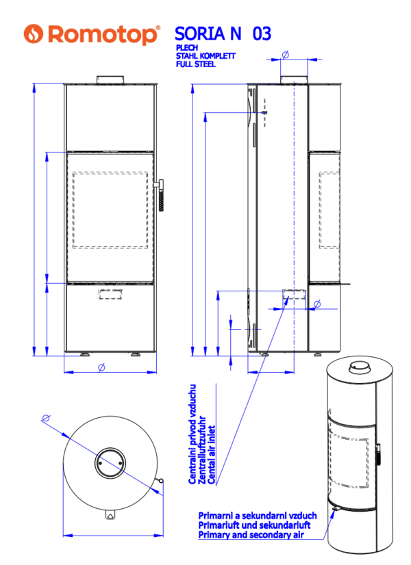 Romotop Soria N 03 Steel matmenys