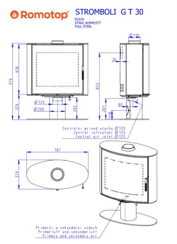 Romotop Stromboli G T Steel matmenys