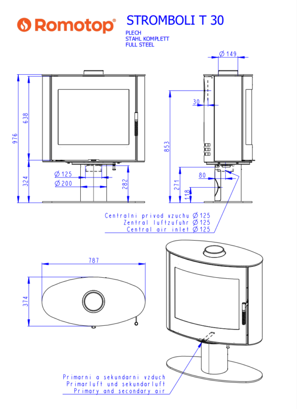 Romotop Stromboli T Steel matmenys