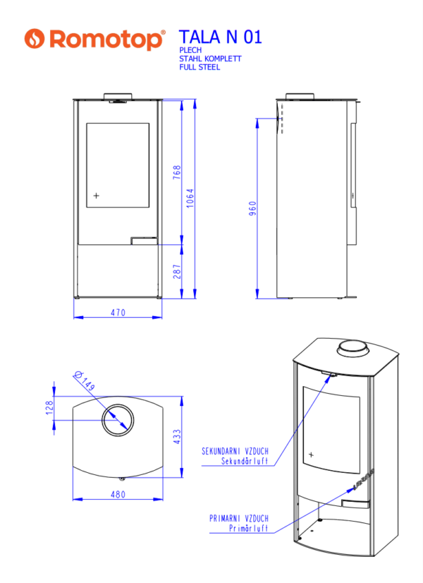 Romotop Tala N 01 Steel matmenys