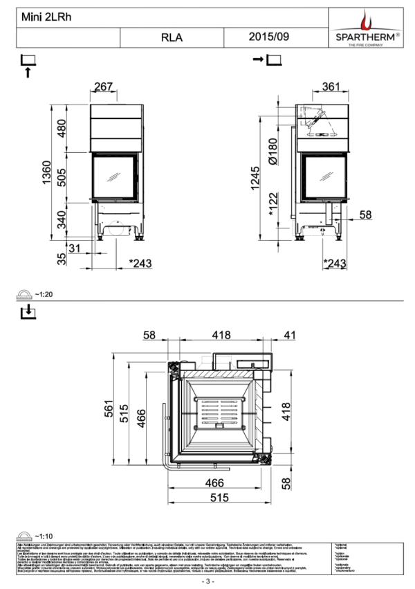 Spartherm Mini 2LRh židinio kapsulės matmenys